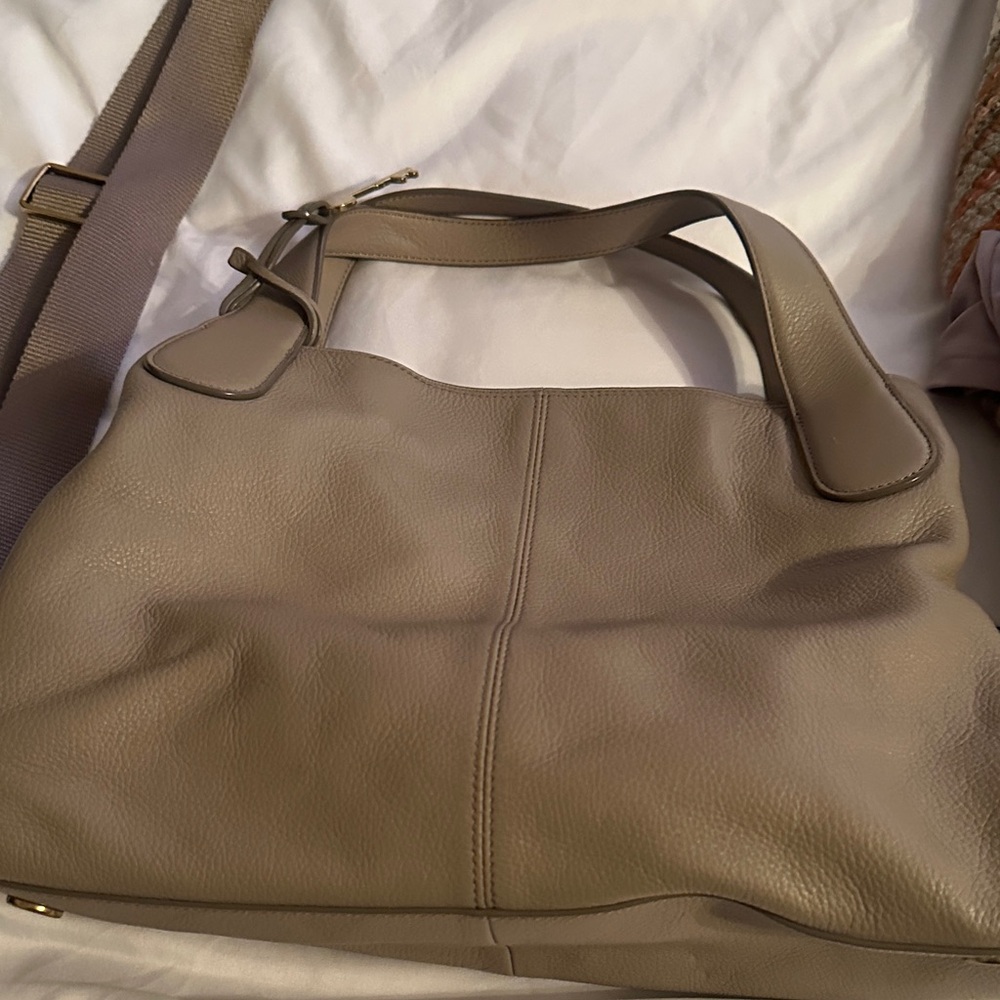 Fossil Taupe Leather Shoulder Bag - Women's Hobo Tote